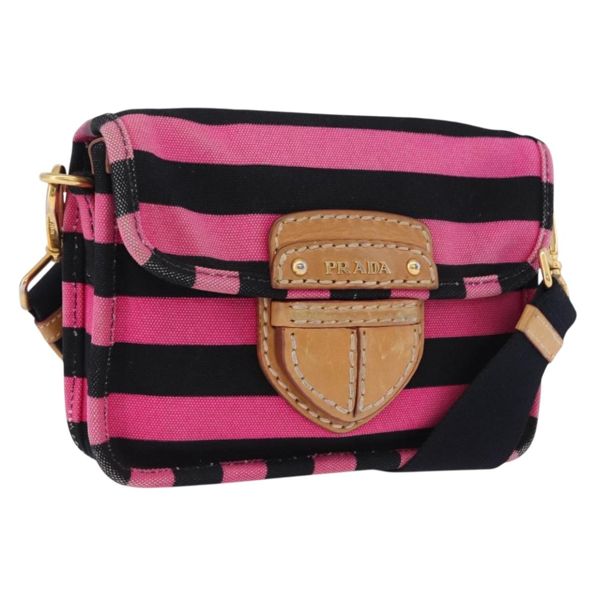 PRADA Shoulder Bag Canvas Pink Black Auth ka5421