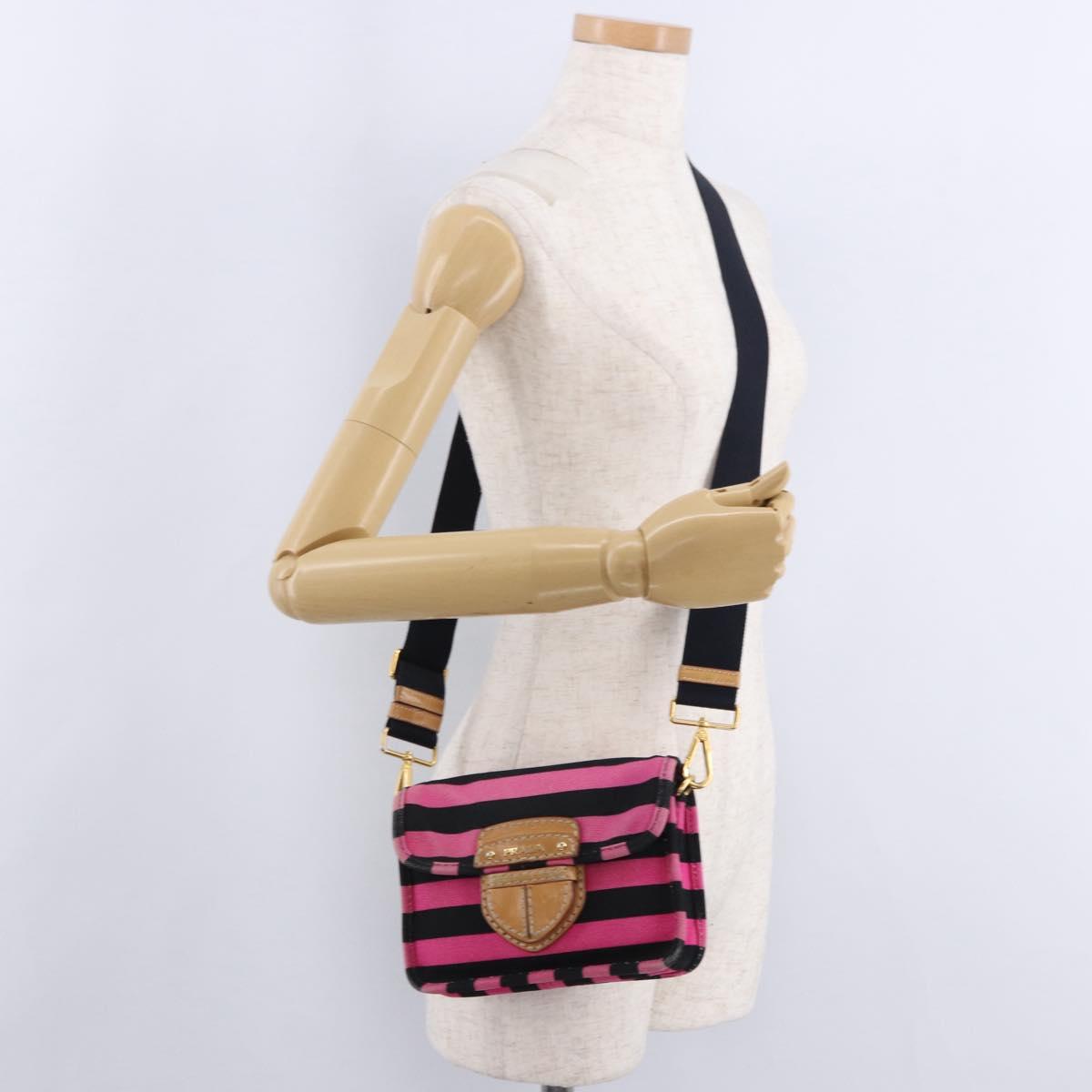 PRADA Shoulder Bag Canvas Pink Black Auth ka5421