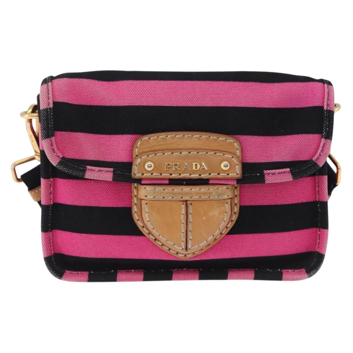 PRADA Shoulder Bag Canvas Pink Black Auth ka5421