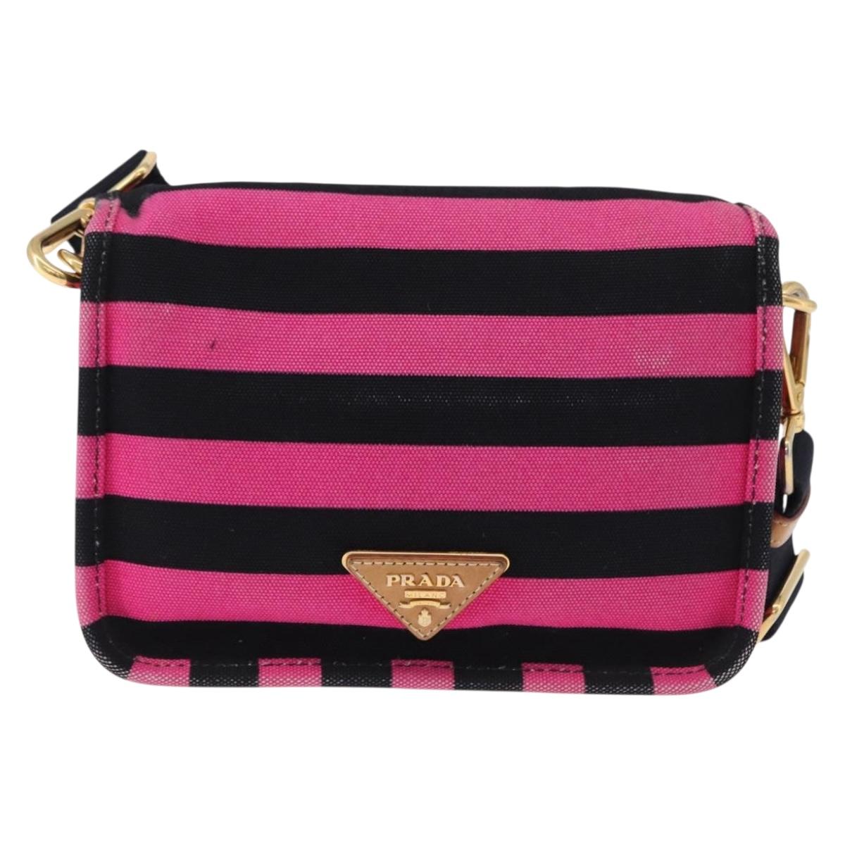 PRADA Shoulder Bag Canvas Pink Black Auth ka5421