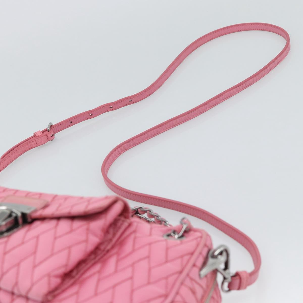 PRADA Chain Hand Bag Nylon 2way Pink Silver Auth ka5423A