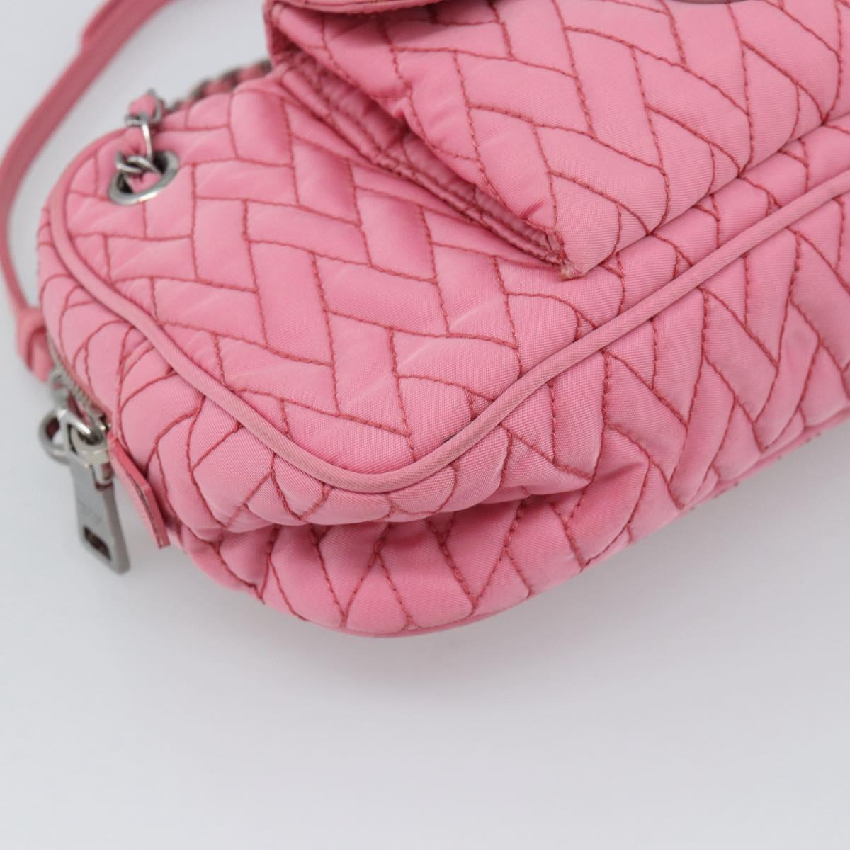 PRADA Chain Hand Bag Nylon 2way Pink Silver Auth ka5423A