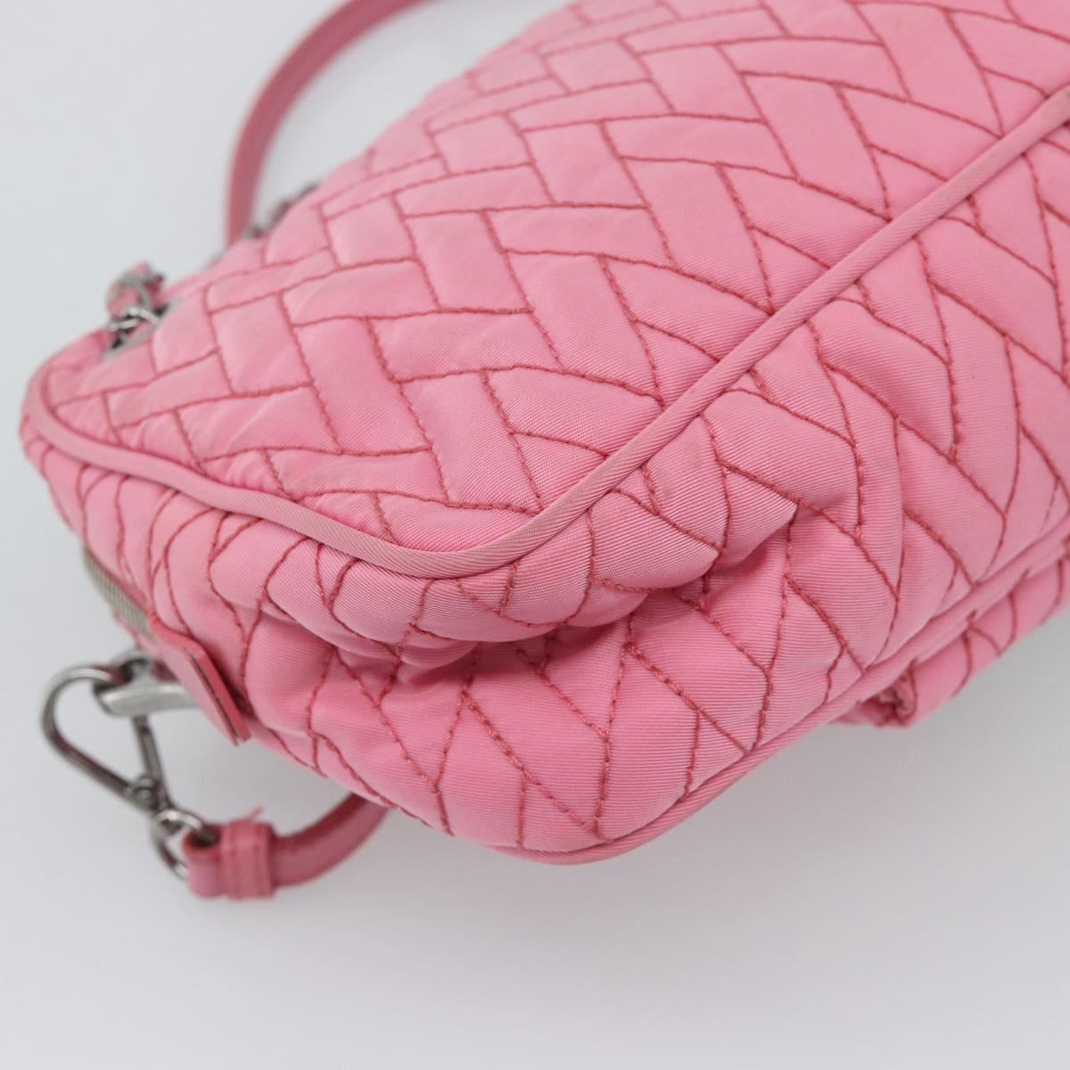 PRADA Chain Hand Bag Nylon 2way Pink Silver Auth ka5423A