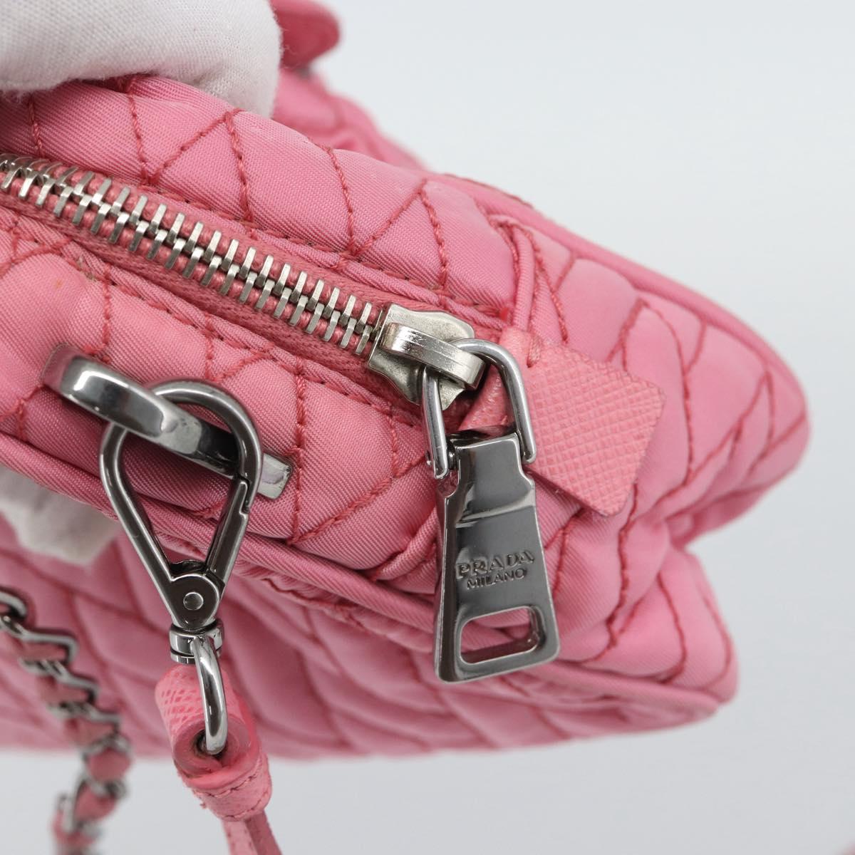 PRADA Chain Hand Bag Nylon 2way Pink Silver Auth ka5423A