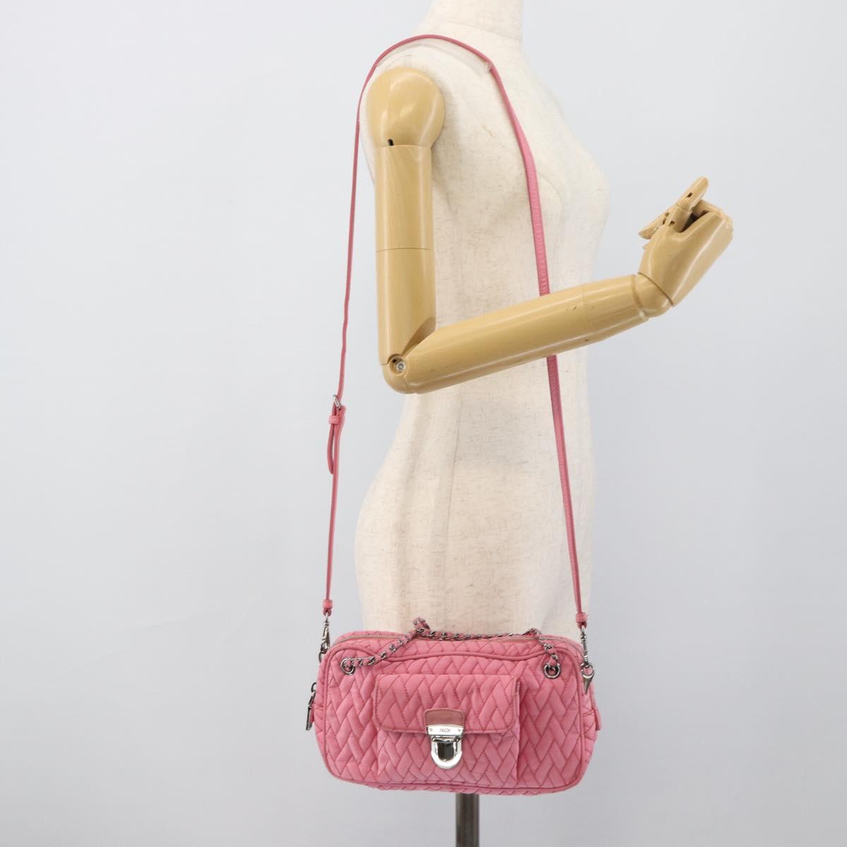 PRADA Chain Hand Bag Nylon 2way Pink Silver Auth ka5423A