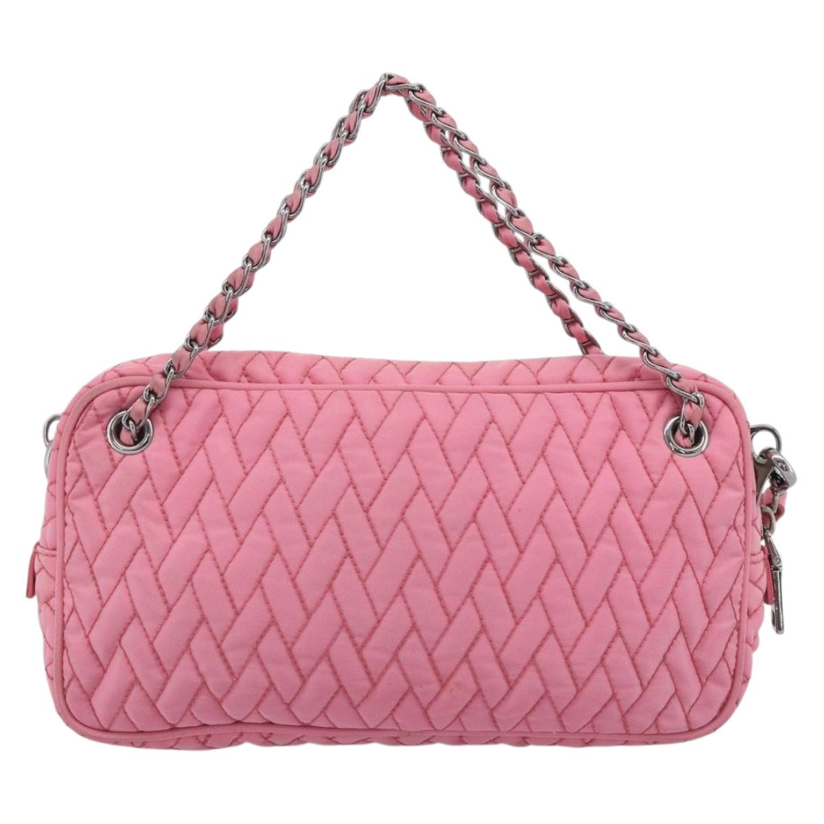 PRADA Chain Hand Bag Nylon 2way Pink Silver Auth ka5423A