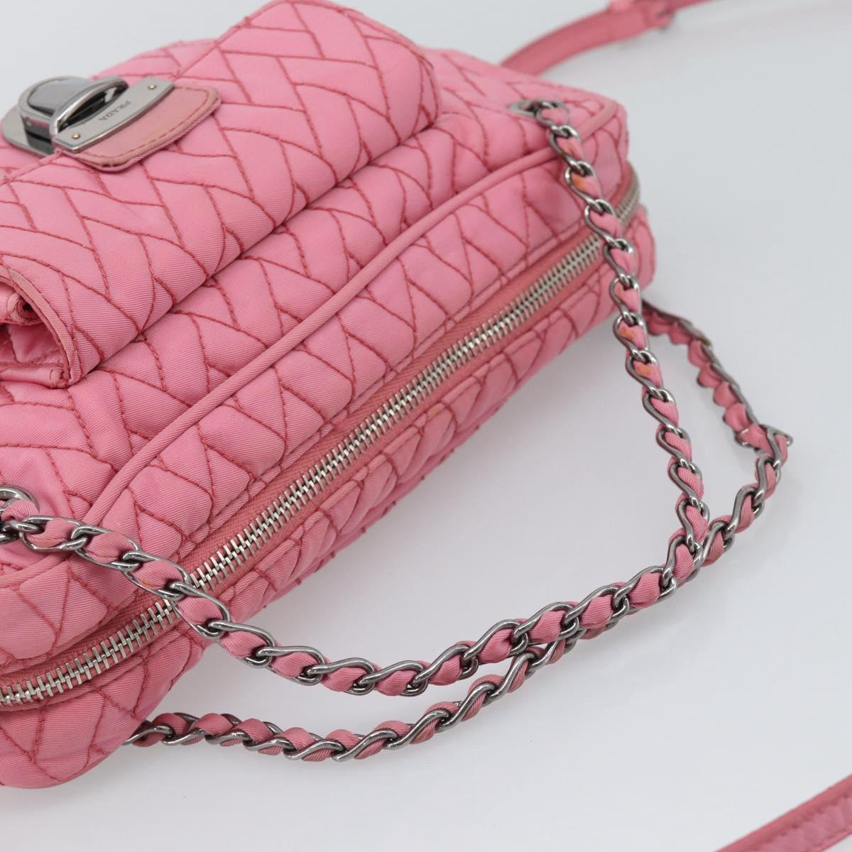 PRADA Chain Hand Bag Nylon 2way Pink Silver Auth ka5423A