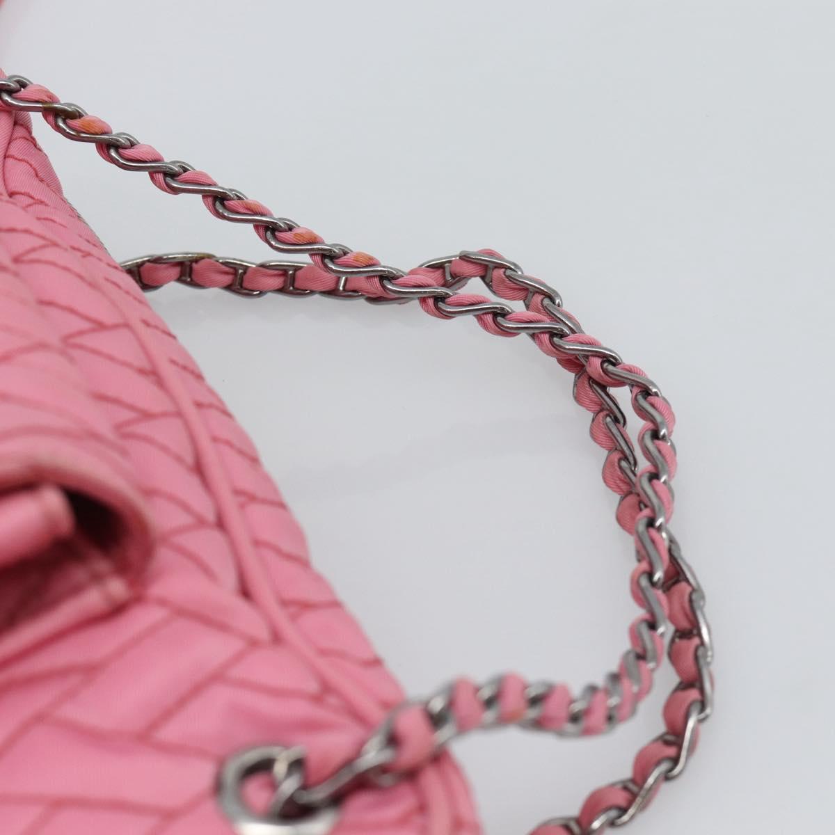 PRADA Chain Hand Bag Nylon 2way Pink Silver Auth ka5423A