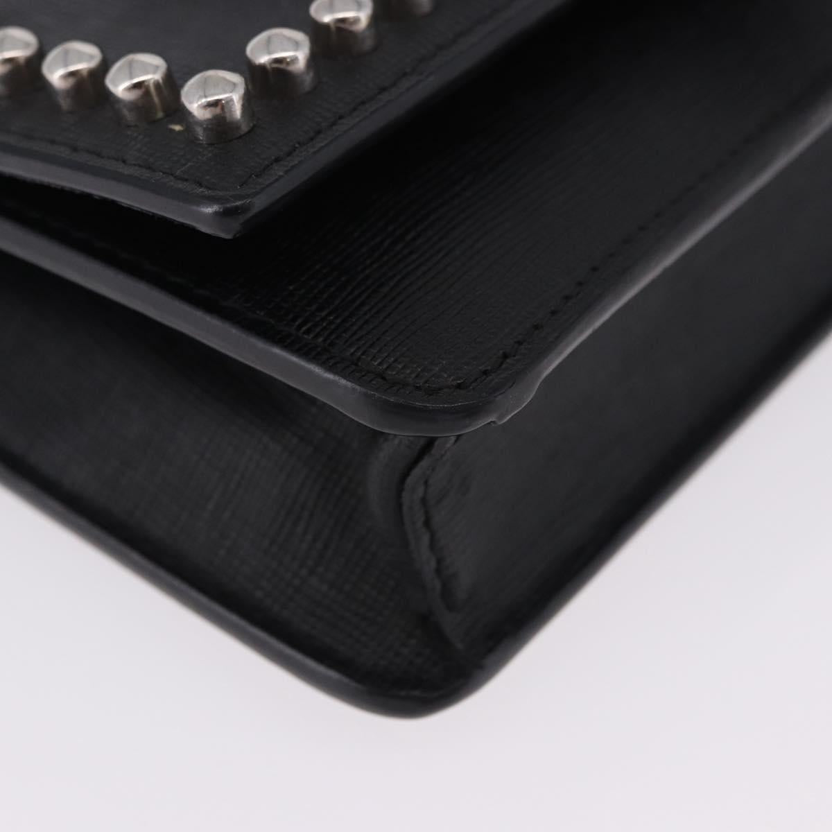 FENDI Karito Chain Shoulder Wallet Leather Black Silver 8M0346 Auth ka5424V