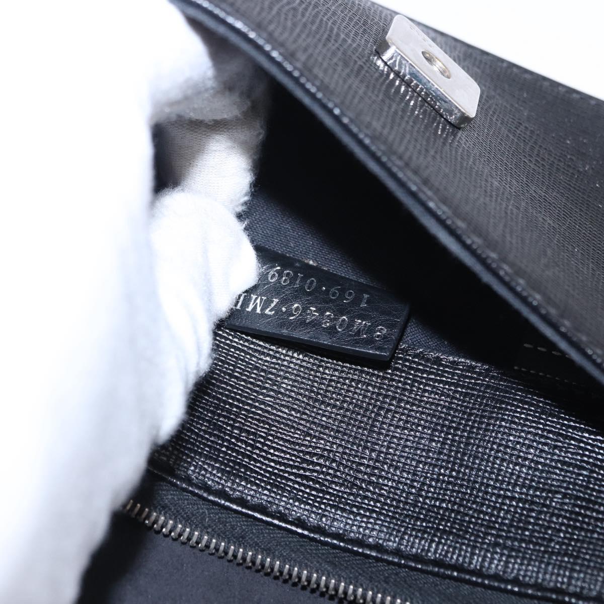 FENDI Karito Chain Shoulder Wallet Leather Black Silver 8M0346 Auth ka5424V