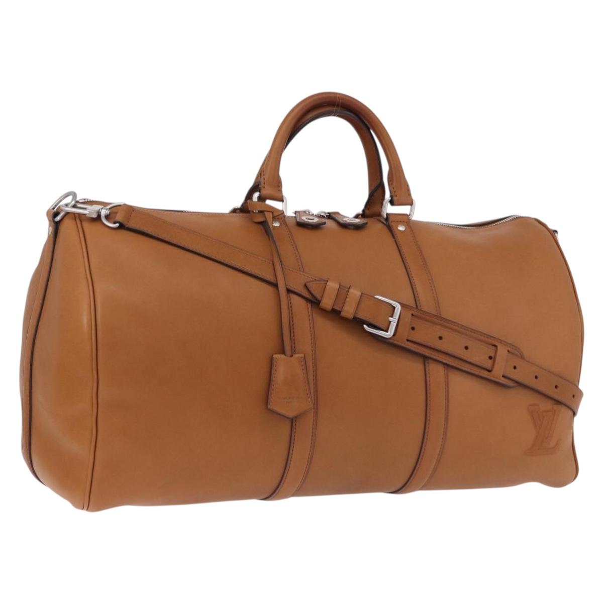 LOUIS VUITTON Keepall Bandouliere 50 Leather Brown Silver M21346 Auth ka5427SM