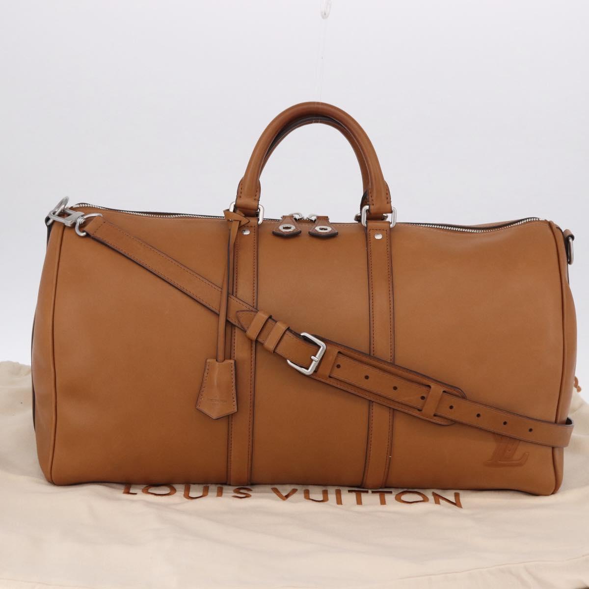 LOUIS VUITTON Keepall Bandouliere 50 Leather Brown Silver M21346 Auth ka5427SM