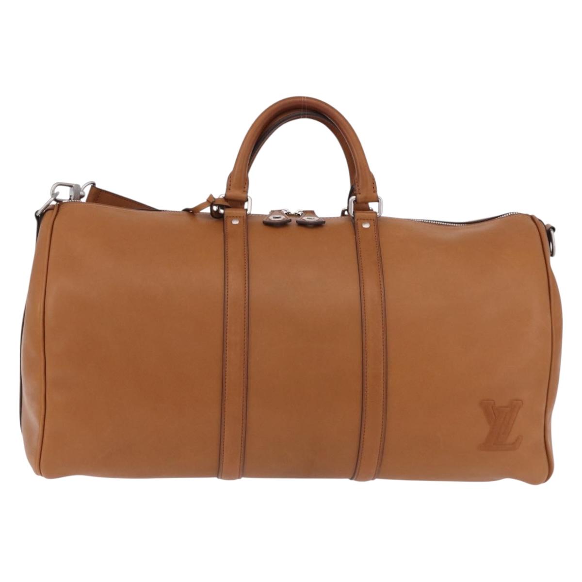 LOUIS VUITTON Keepall Bandouliere 50 Leather Brown Silver M21346 Auth ka5427SM