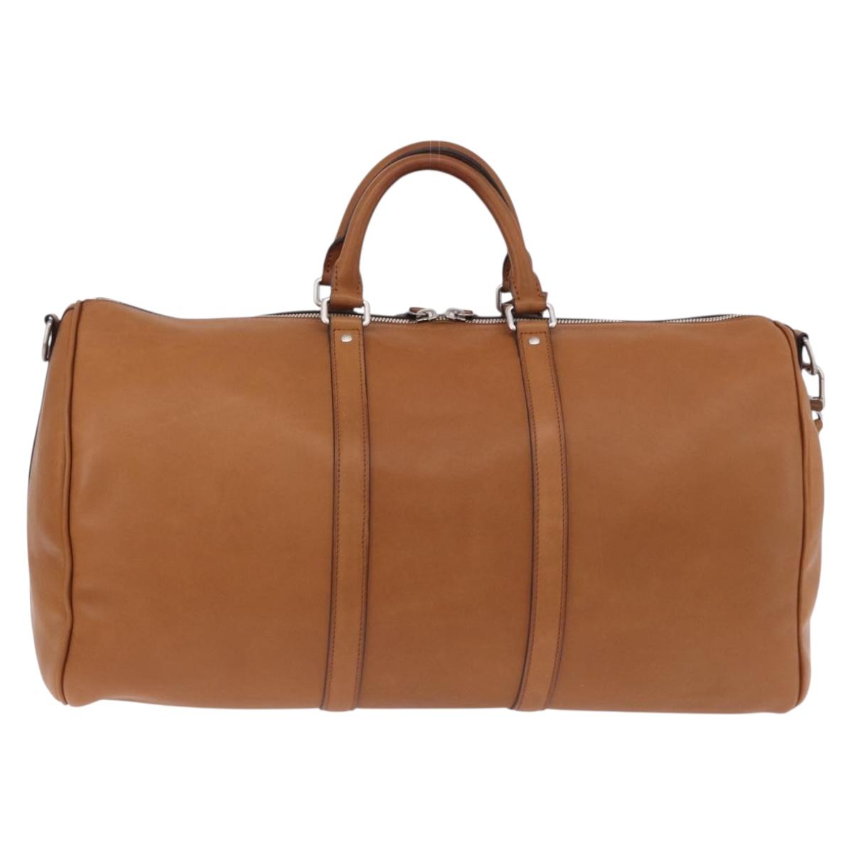 LOUIS VUITTON Keepall Bandouliere 50 Leather Brown Silver M21346 Auth ka5427SM