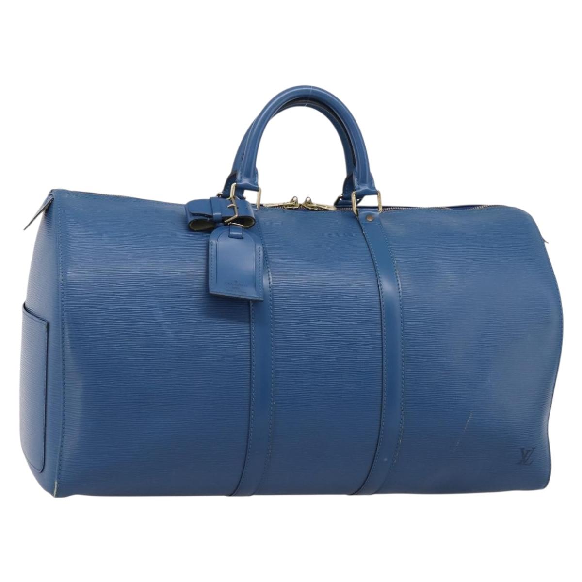 LOUIS VUITTON Epi Keepall 50 Boston Bag Blue M42965 LV Auth ka5428A