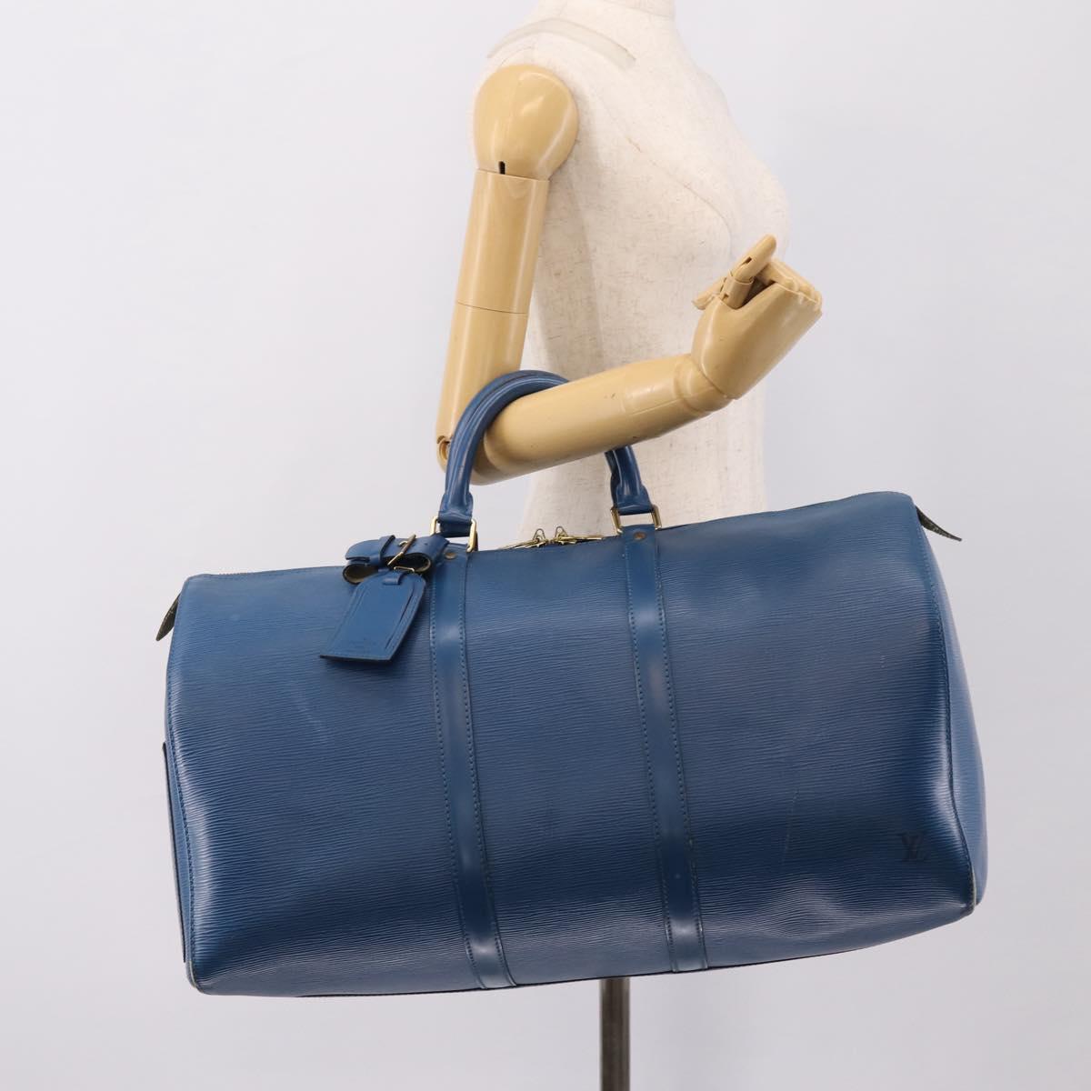 LOUIS VUITTON Epi Keepall 50 Boston Bag Blue M42965 LV Auth ka5428A
