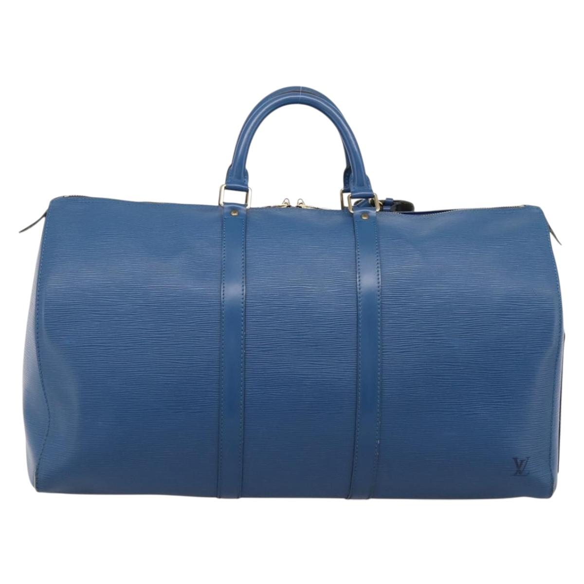 LOUIS VUITTON Epi Keepall 50 Boston Bag Blue M42965 LV Auth ka5428A