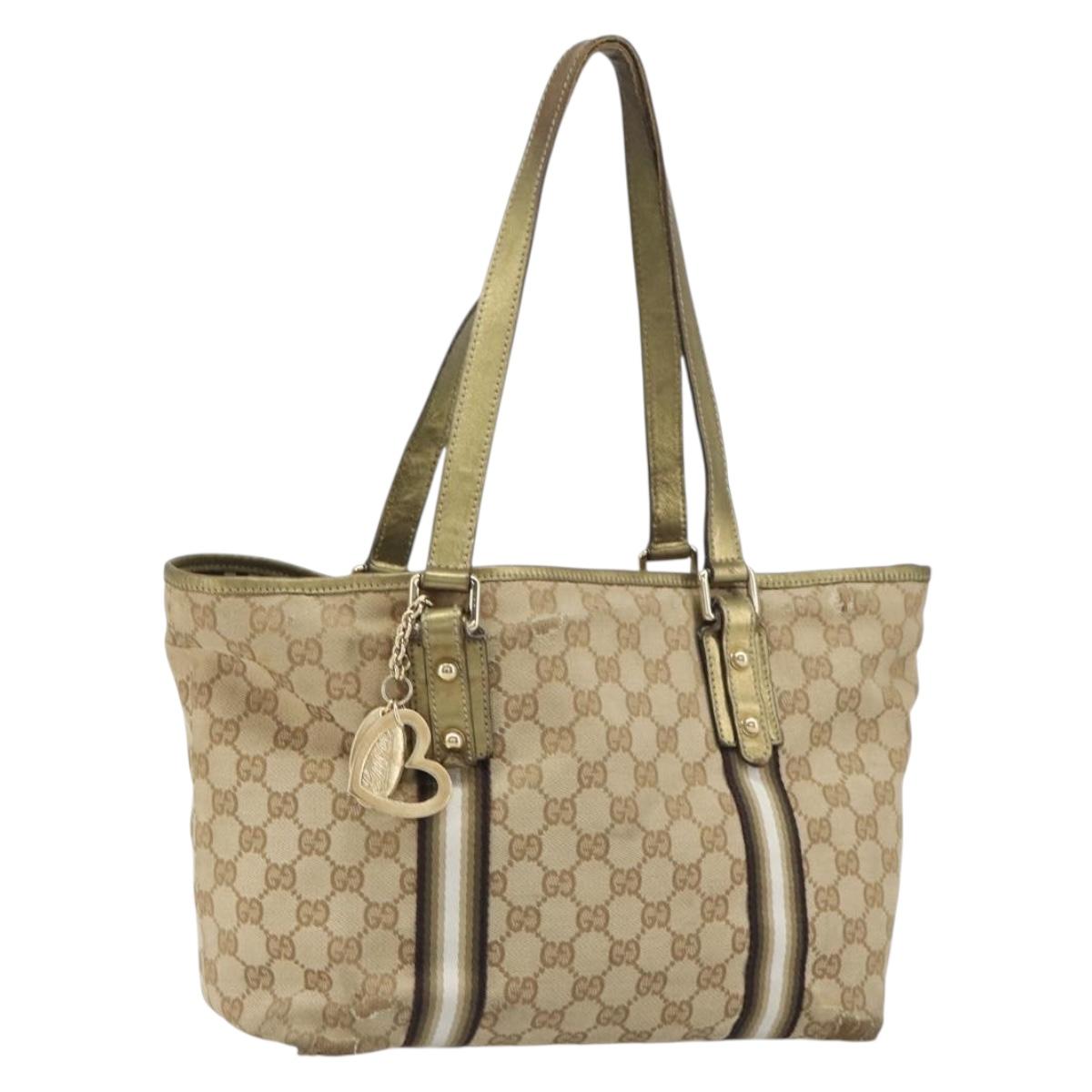 GUCCI GG Canvas Sherry Line Tote Bag Beige Gold 137396 Auth ka543