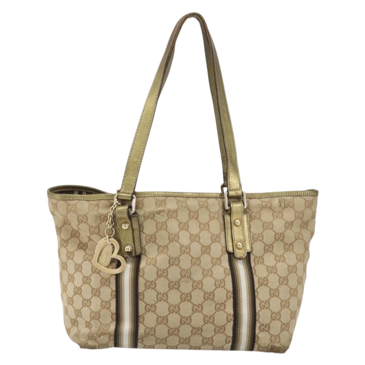 GUCCI GG Canvas Sherry Line Tote Bag Beige Gold 137396 Auth ka543