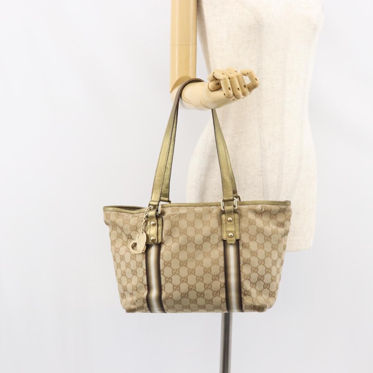 GUCCI GG Canvas Sherry Line Tote Bag Beige Gold 137396 Auth ka543