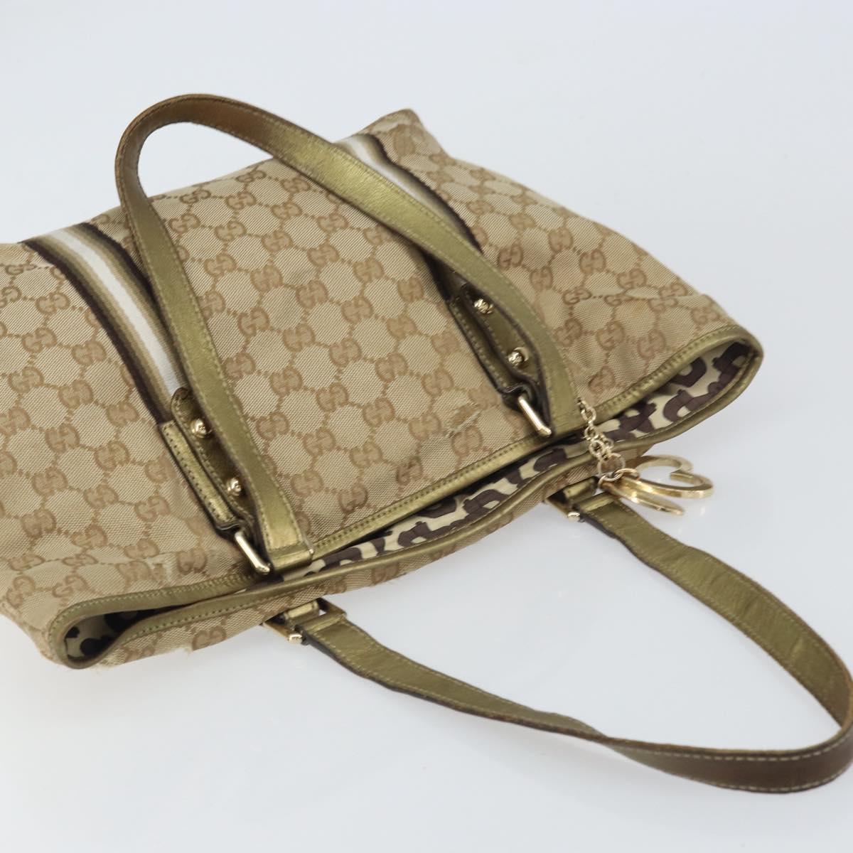 GUCCI GG Canvas Sherry Line Tote Bag Beige Gold 137396 Auth ka543