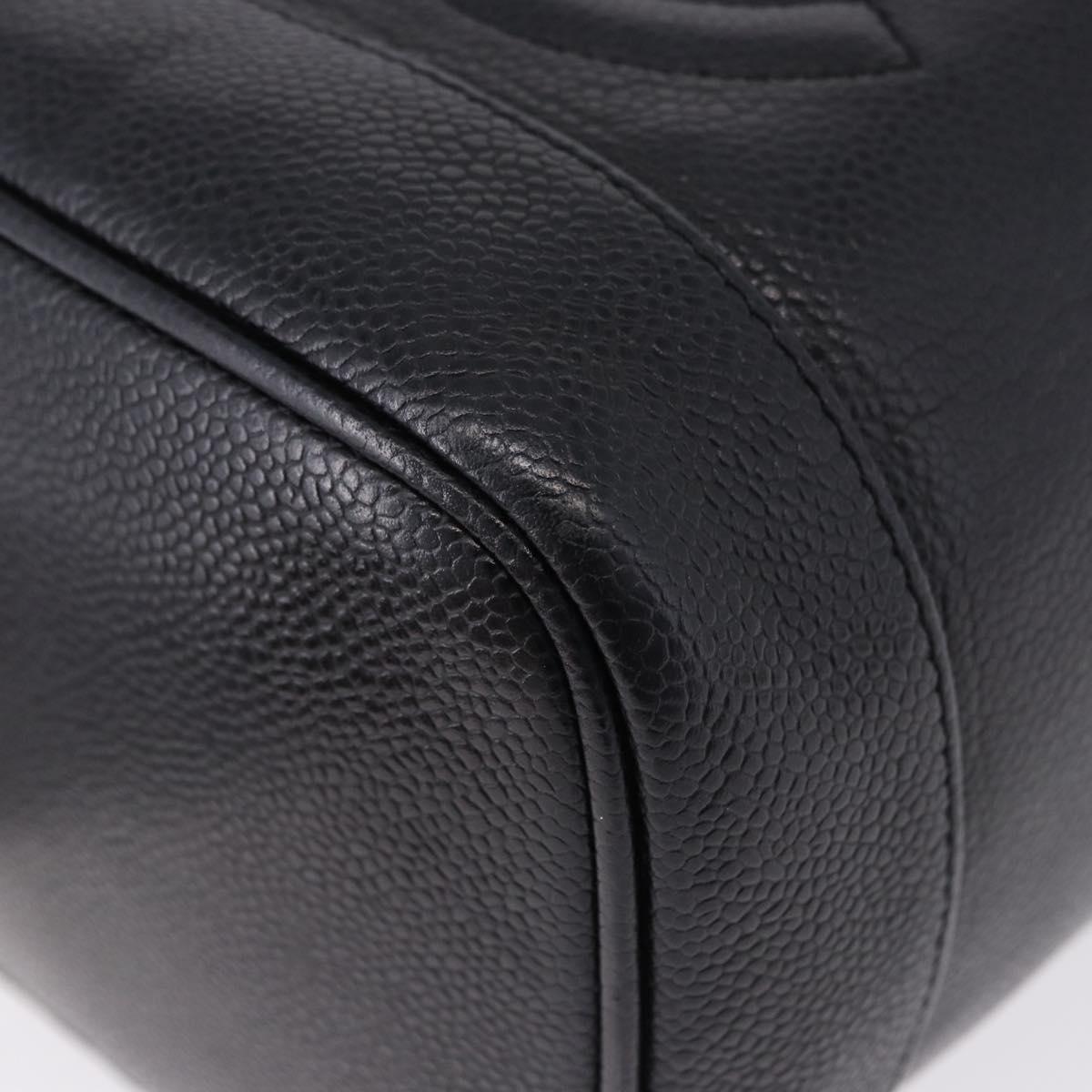 CHANEL COCO Mark Vanity Cosmetic Pouch Caviar Skin Black Gold CC Auth ka5432