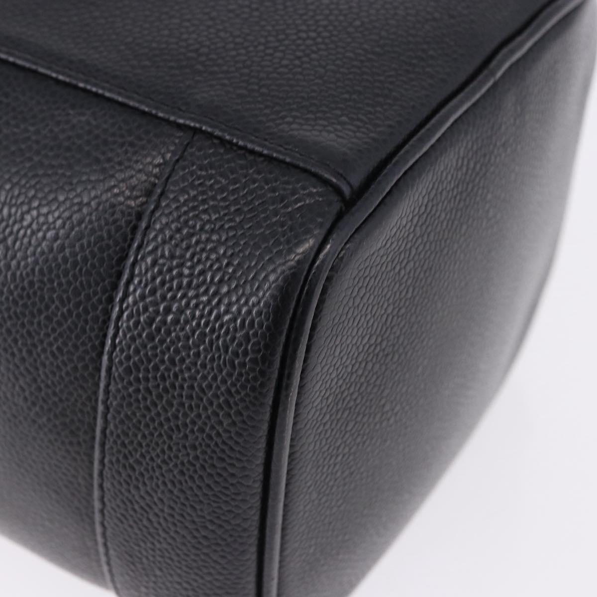 CHANEL COCO Mark Vanity Cosmetic Pouch Caviar Skin Black Gold CC Auth ka5432