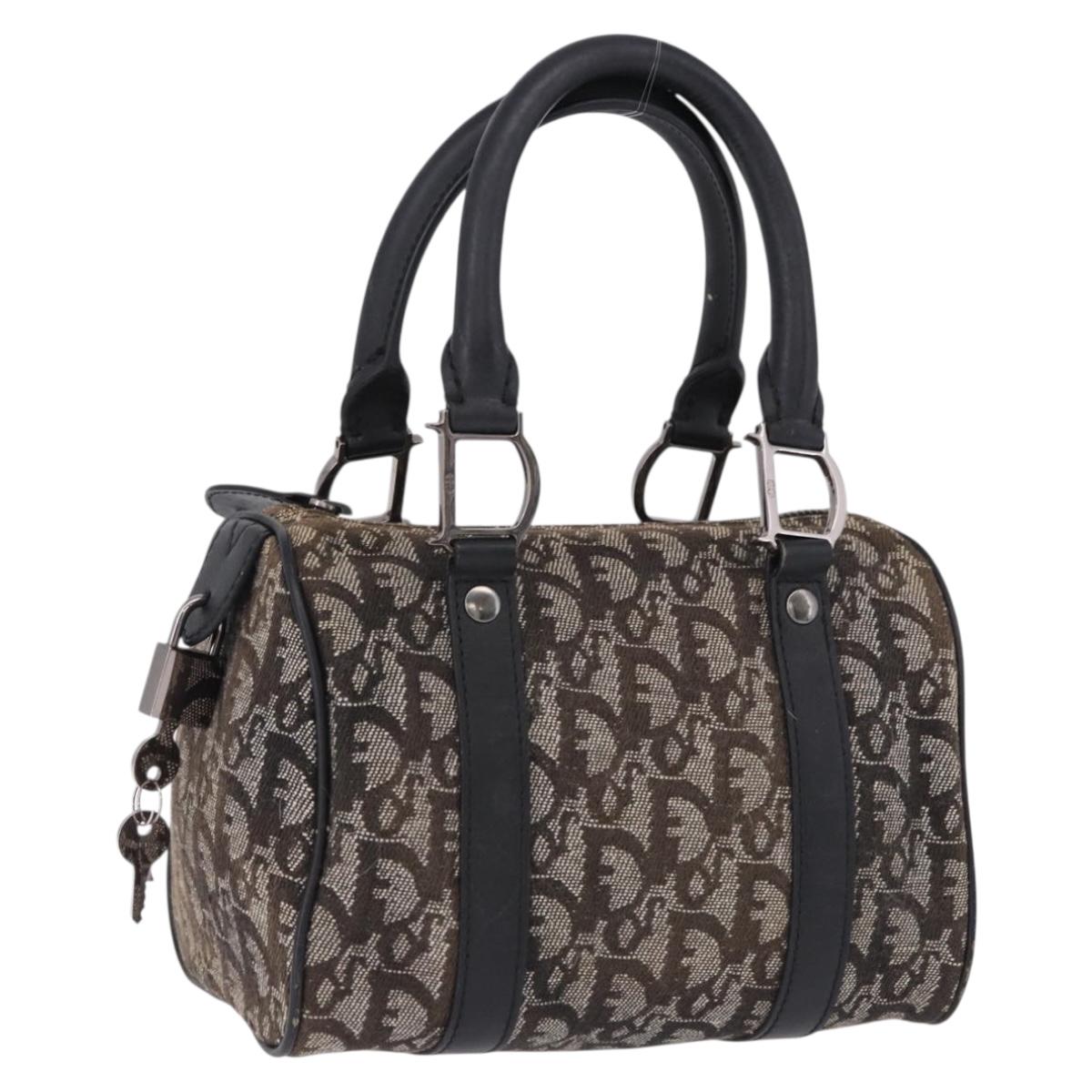 Christian Dior Trotter Canvas Hand Bag Black Silver Auth ka5434A