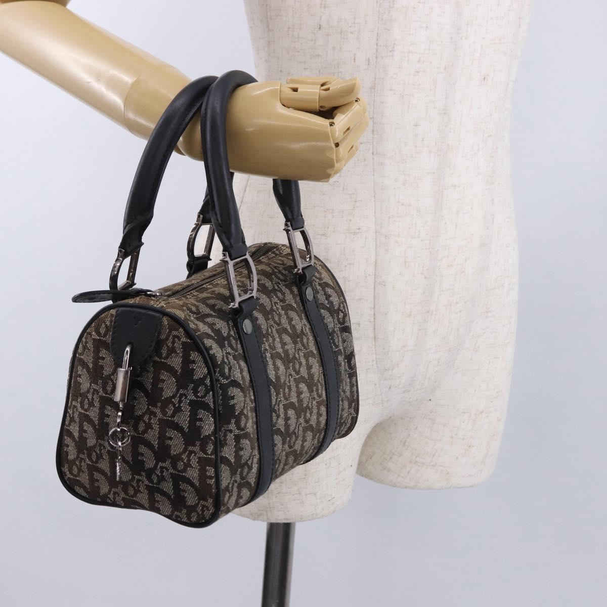 Christian Dior Trotter Canvas Hand Bag Black Silver Auth ka5434A