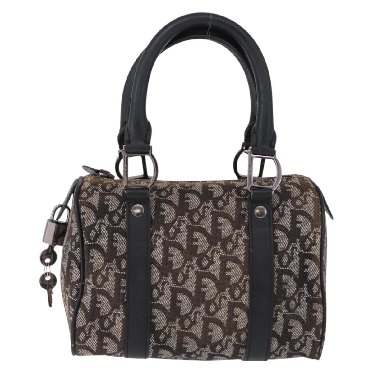 Christian Dior Trotter Canvas Hand Bag Black Silver Auth ka5434A
