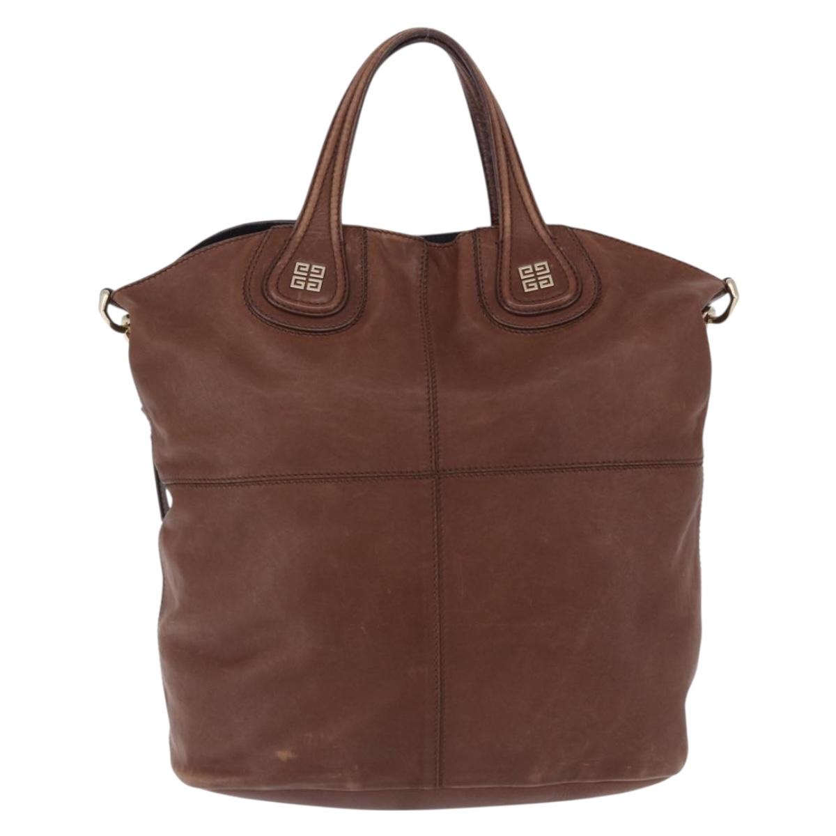 GIVENCHY Hand Bag Leather 2way Brown Gold Tone Auth ka5437