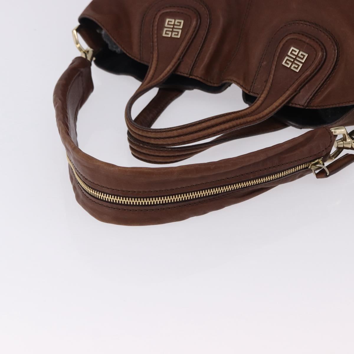 GIVENCHY Hand Bag Leather 2way Brown Gold Tone Auth ka5437