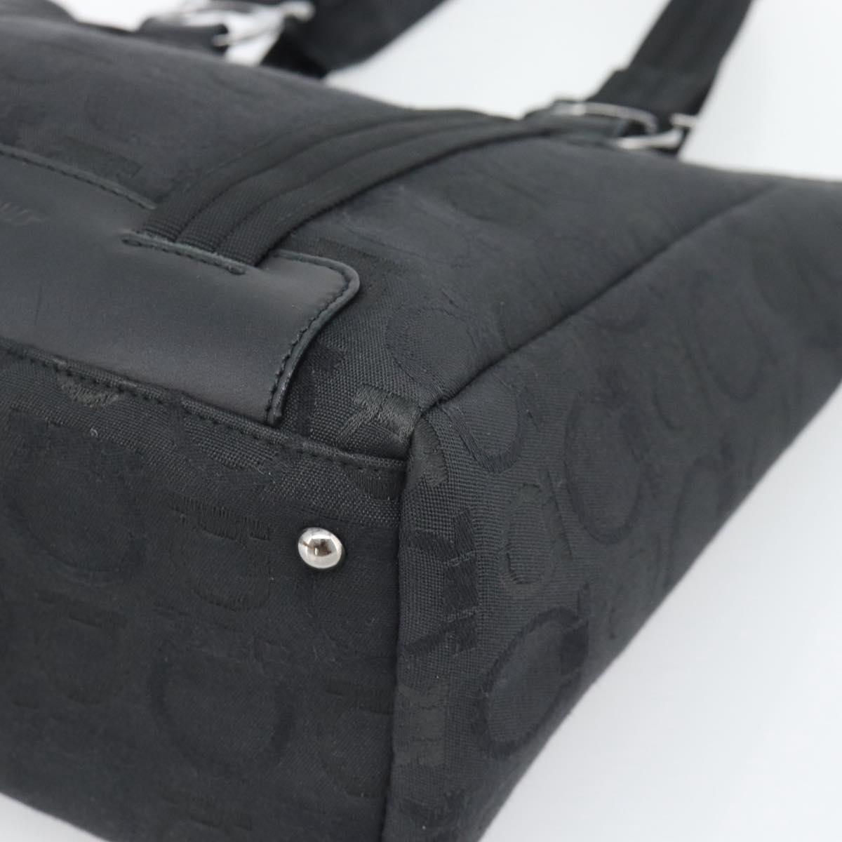 Salvatore Ferragamo Gancini Hand Bag Canvas Black Silver Auth ka5438