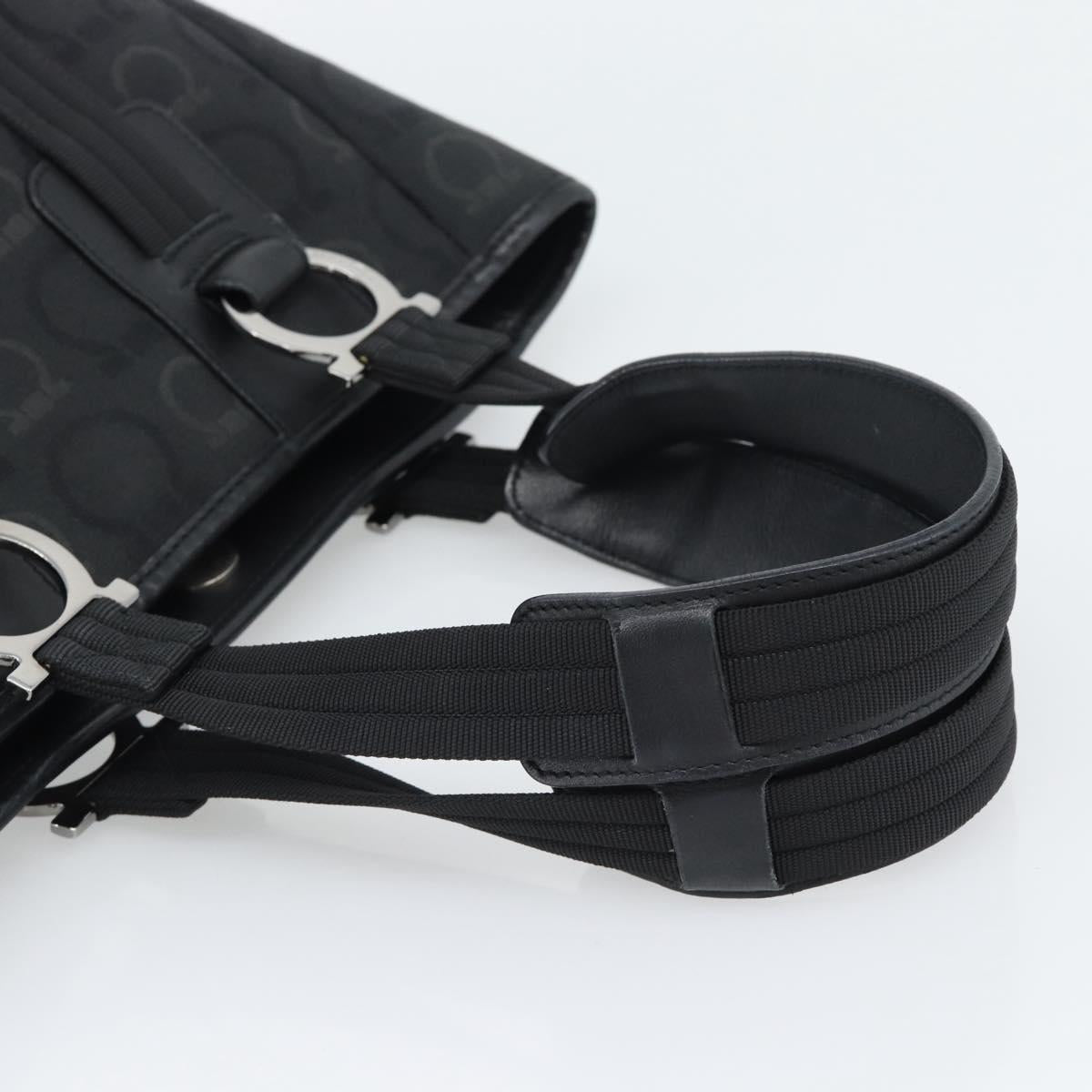 Salvatore Ferragamo Gancini Hand Bag Canvas Black Silver Auth ka5438