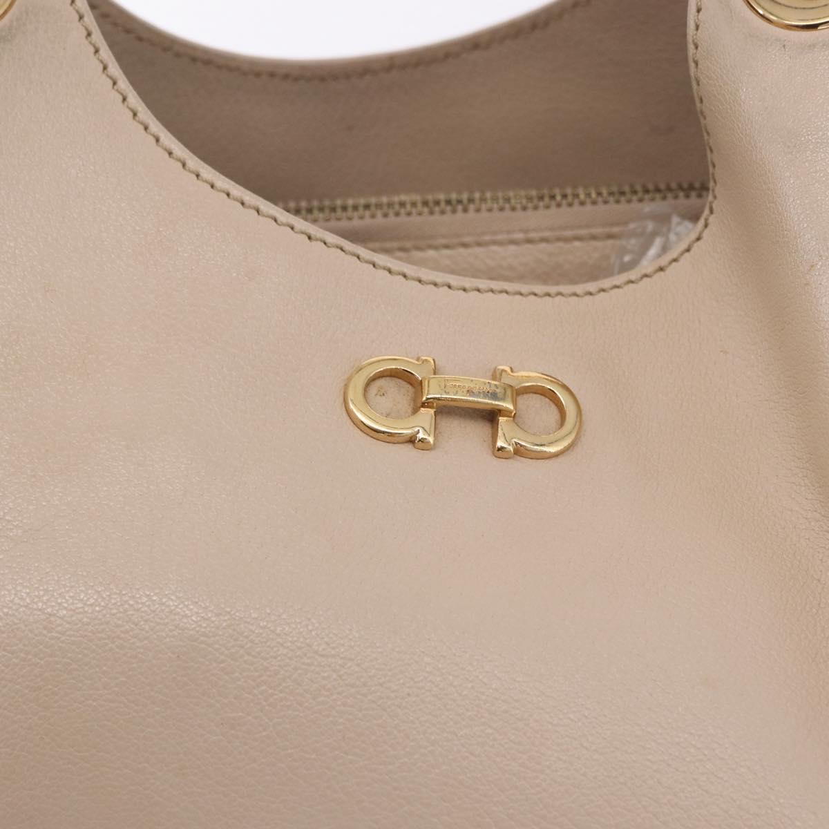 Salvatore Ferragamo Gancini Hand Bag Leather Beige Gold Tone Auth ka5439