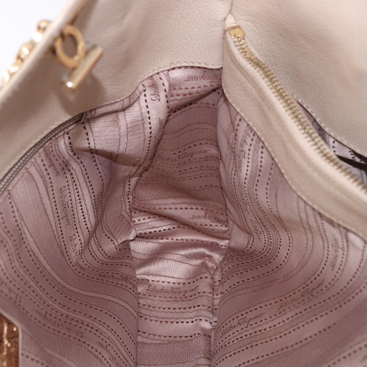 Salvatore Ferragamo Gancini Hand Bag Leather Beige Gold Tone Auth ka5439