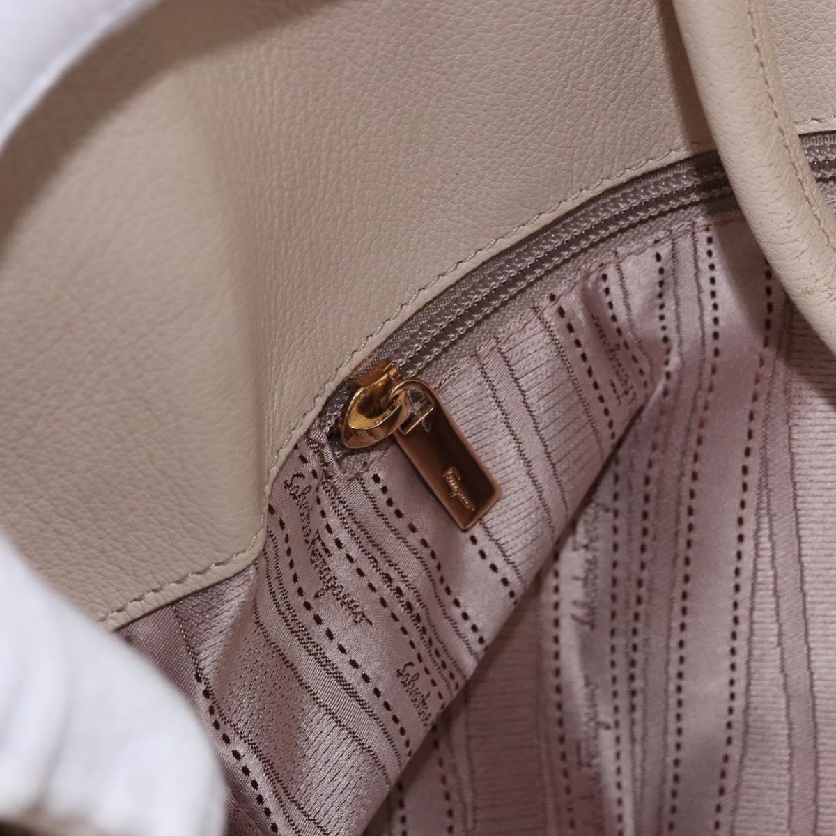 Salvatore Ferragamo Gancini Hand Bag Leather Beige Gold Tone Auth ka5439