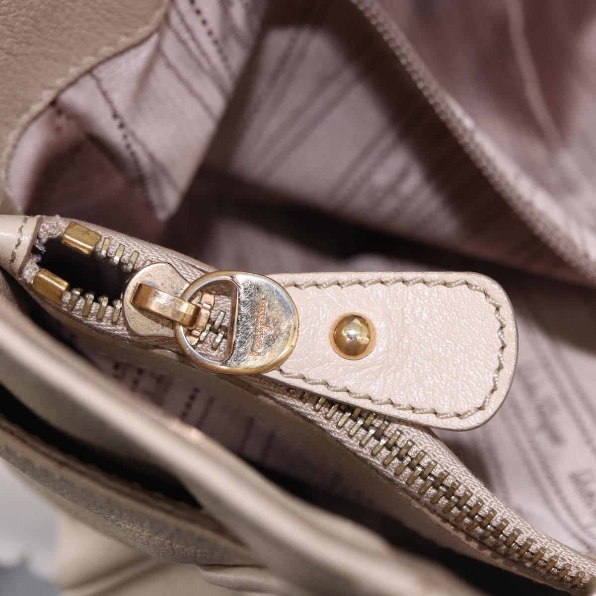Salvatore Ferragamo Gancini Hand Bag Leather Beige Gold Tone Auth ka5439