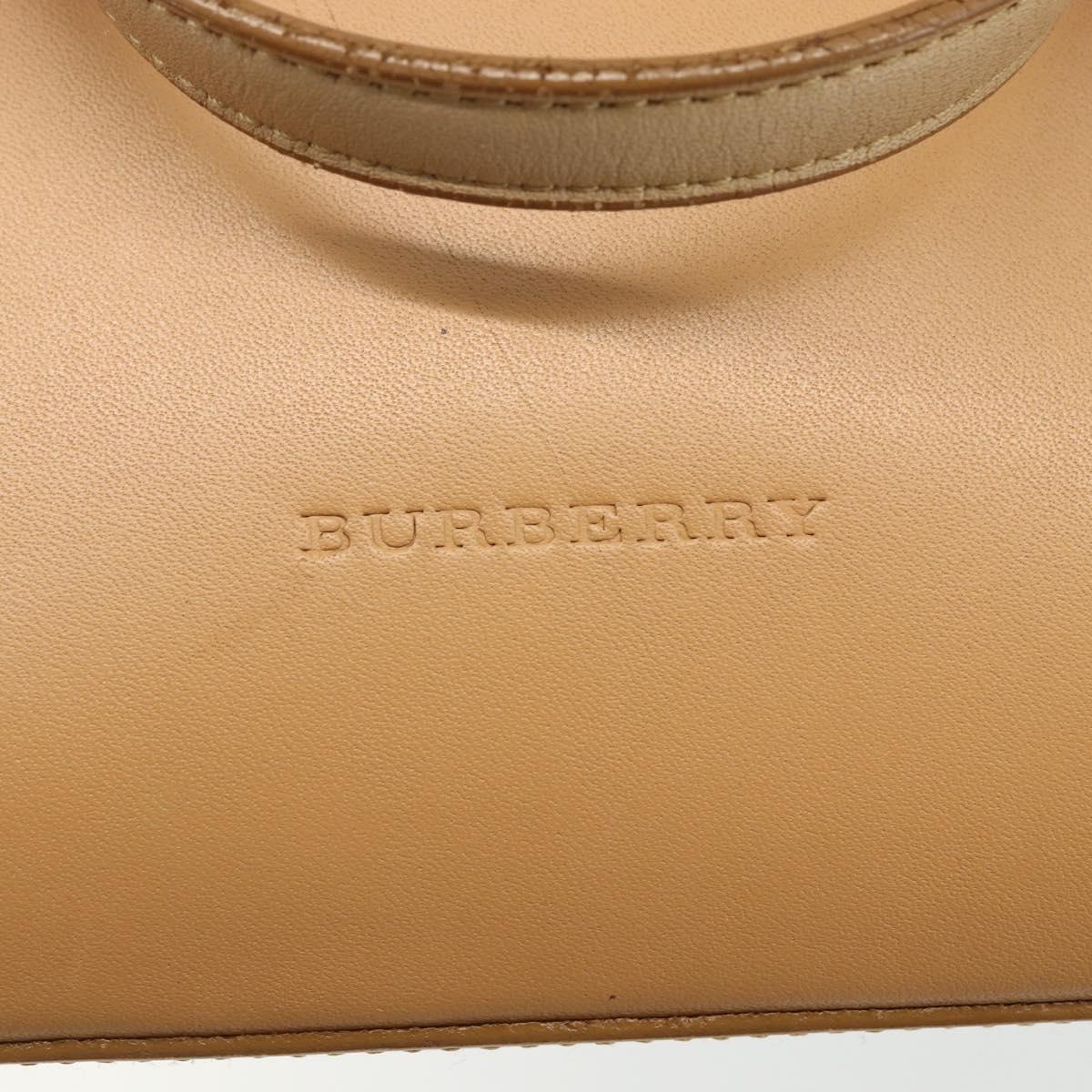 BURBERRY Hand Bag Leather Beige Gold Auth ka544