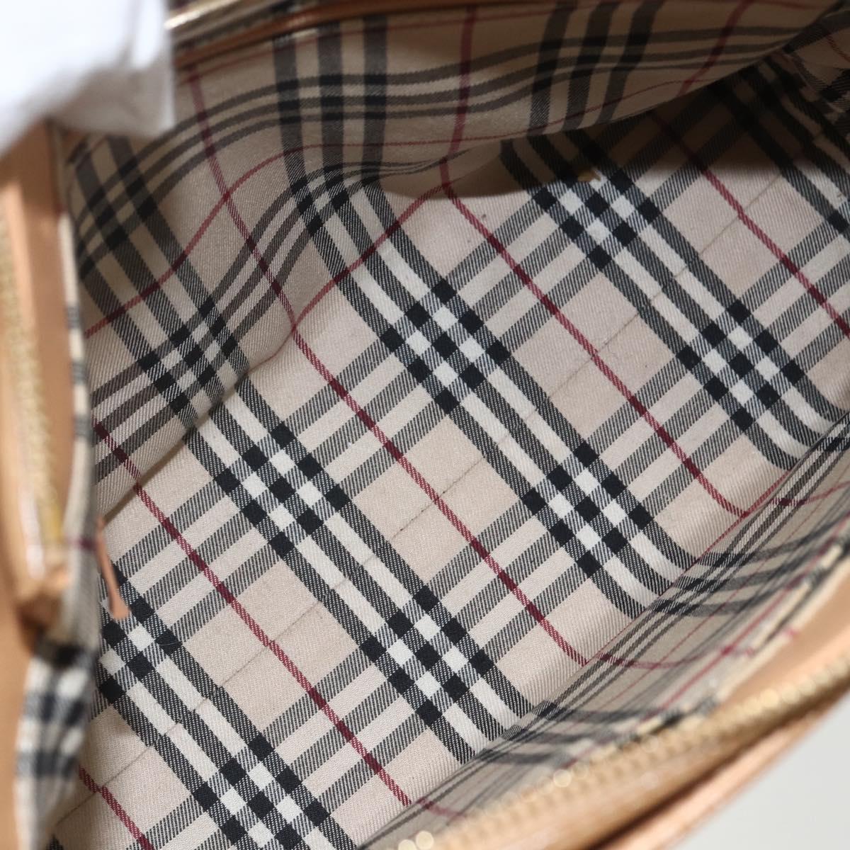 BURBERRY Hand Bag Leather Beige Gold Auth ka544