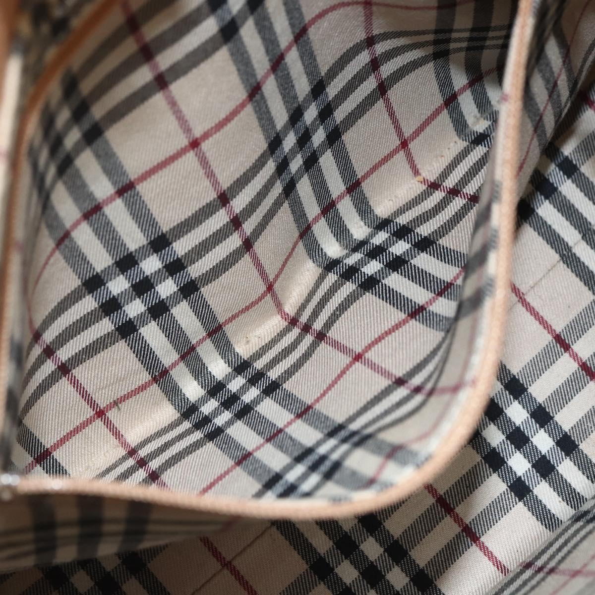 BURBERRY Hand Bag Leather Beige Gold Auth ka544