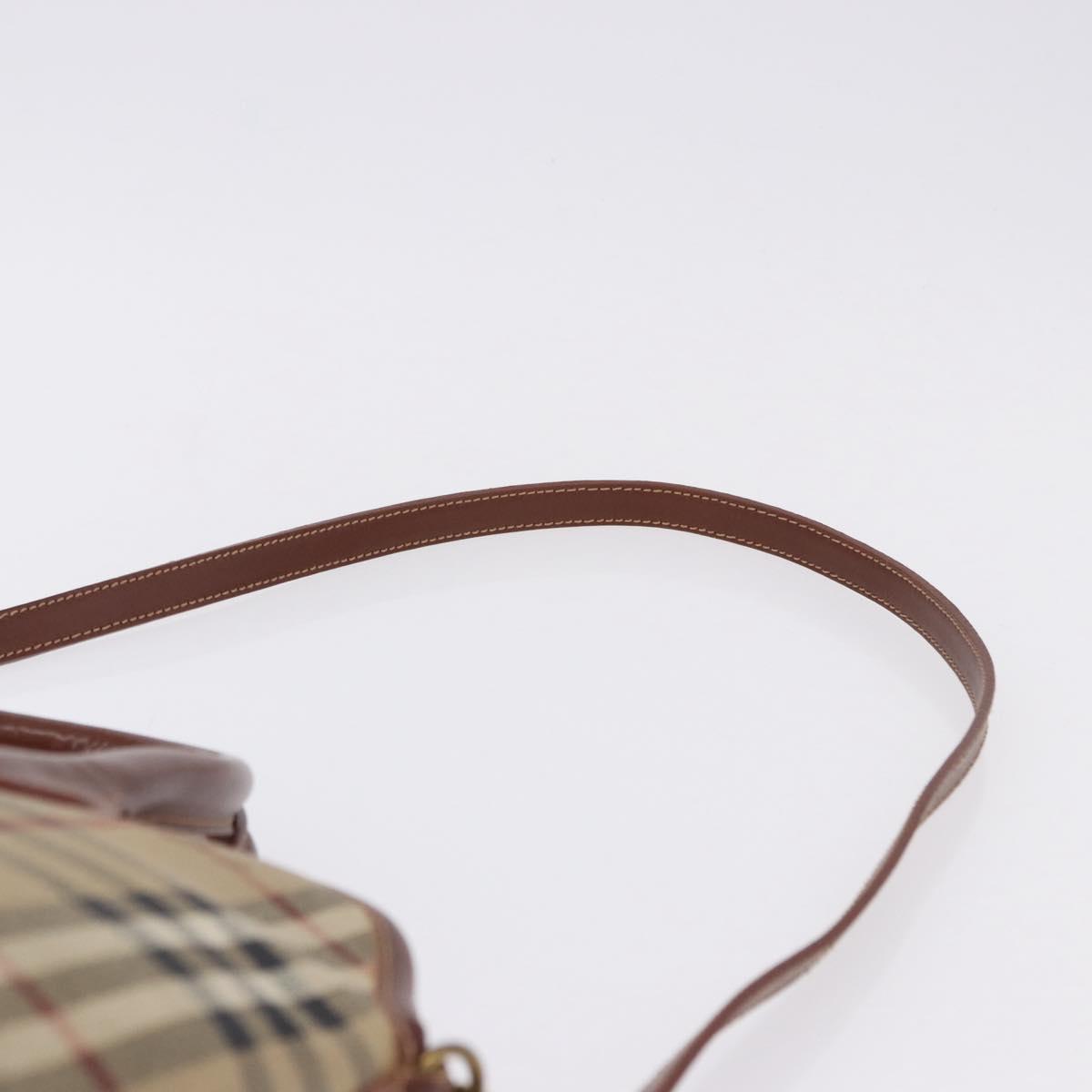 BURBERRY Nova Check Hand Bag PVC Leather 2way Beige Gold Tone Auth ka5442V