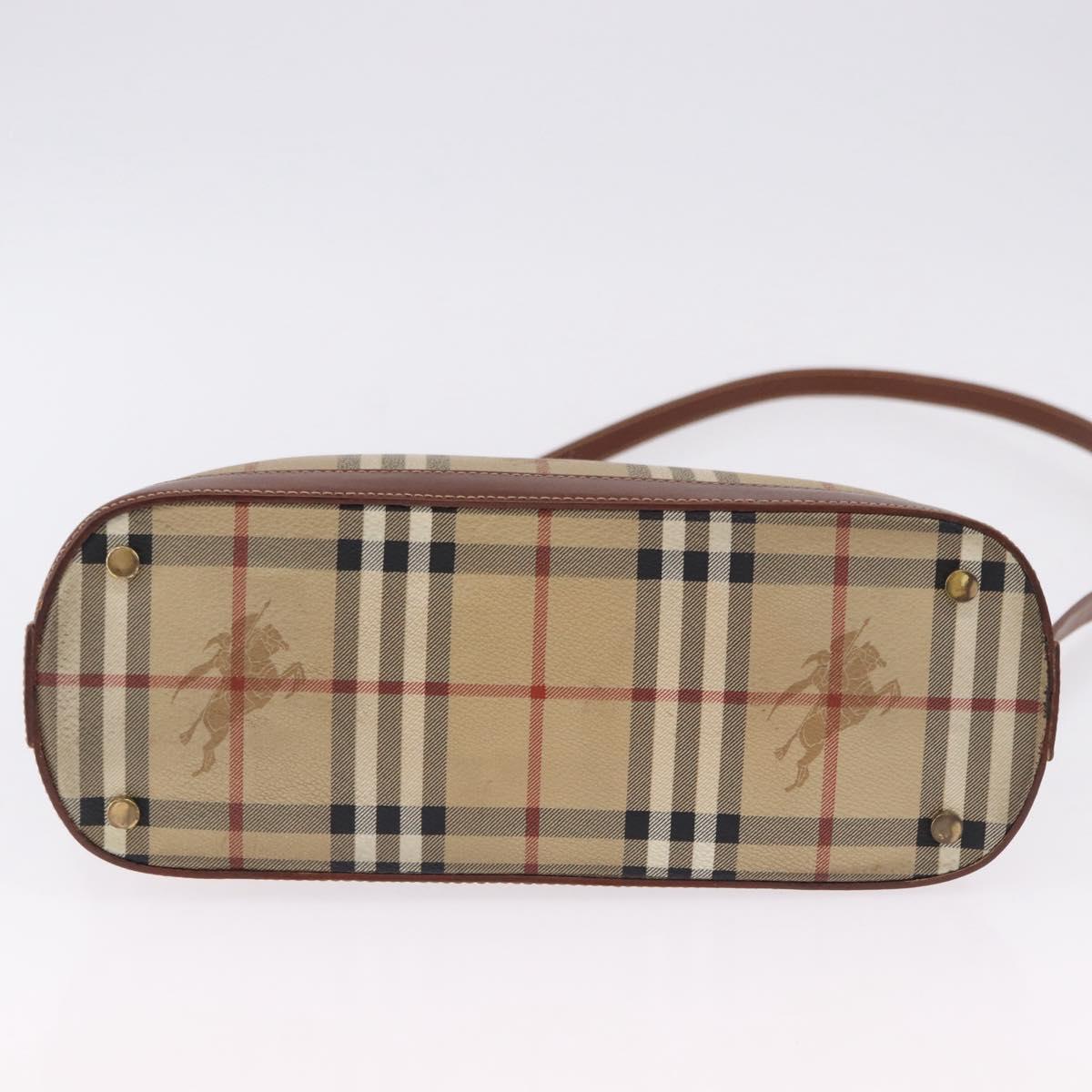 BURBERRY Nova Check Hand Bag PVC Leather 2way Beige Gold Tone Auth ka5442V