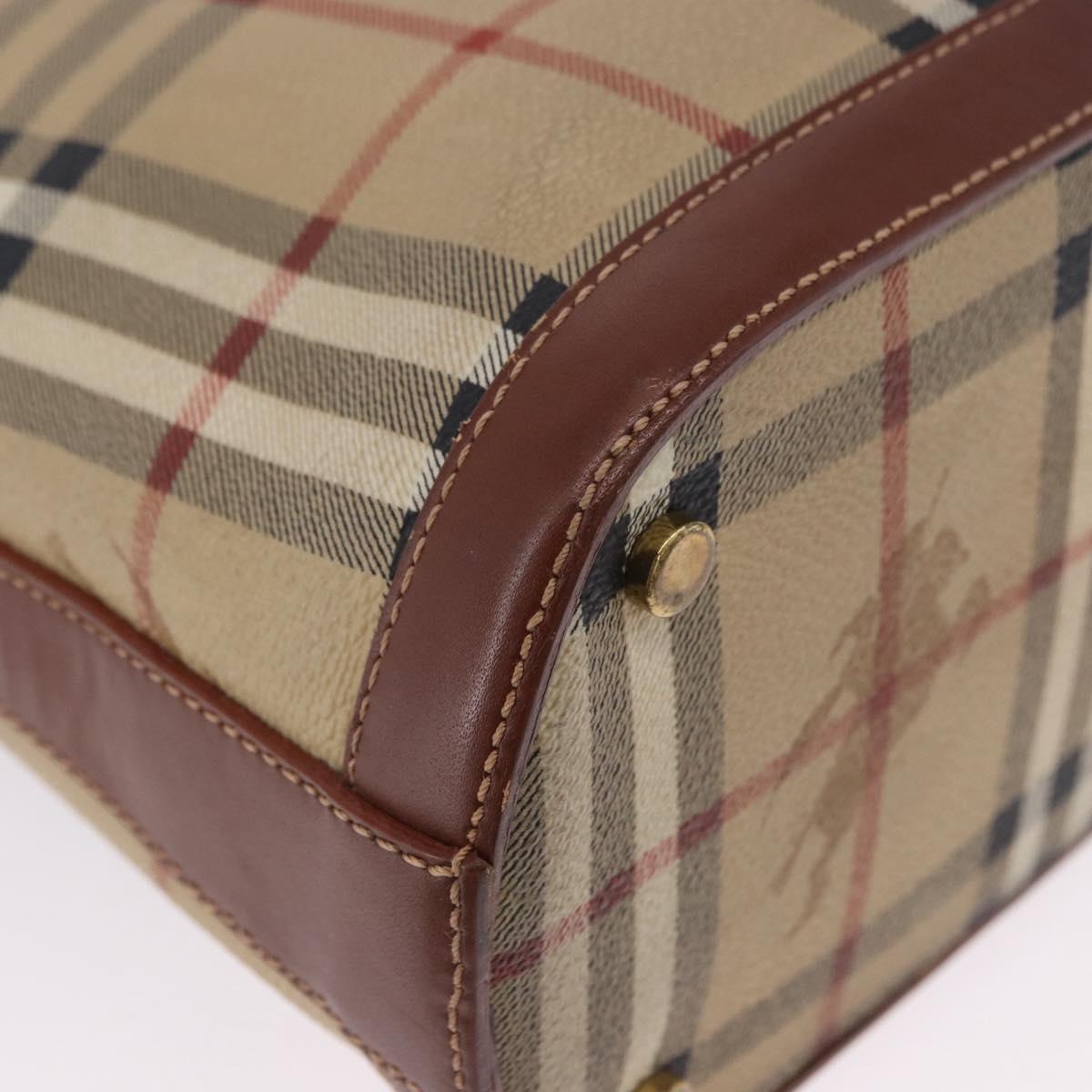 BURBERRY Nova Check Hand Bag PVC Leather 2way Beige Gold Tone Auth ka5442V