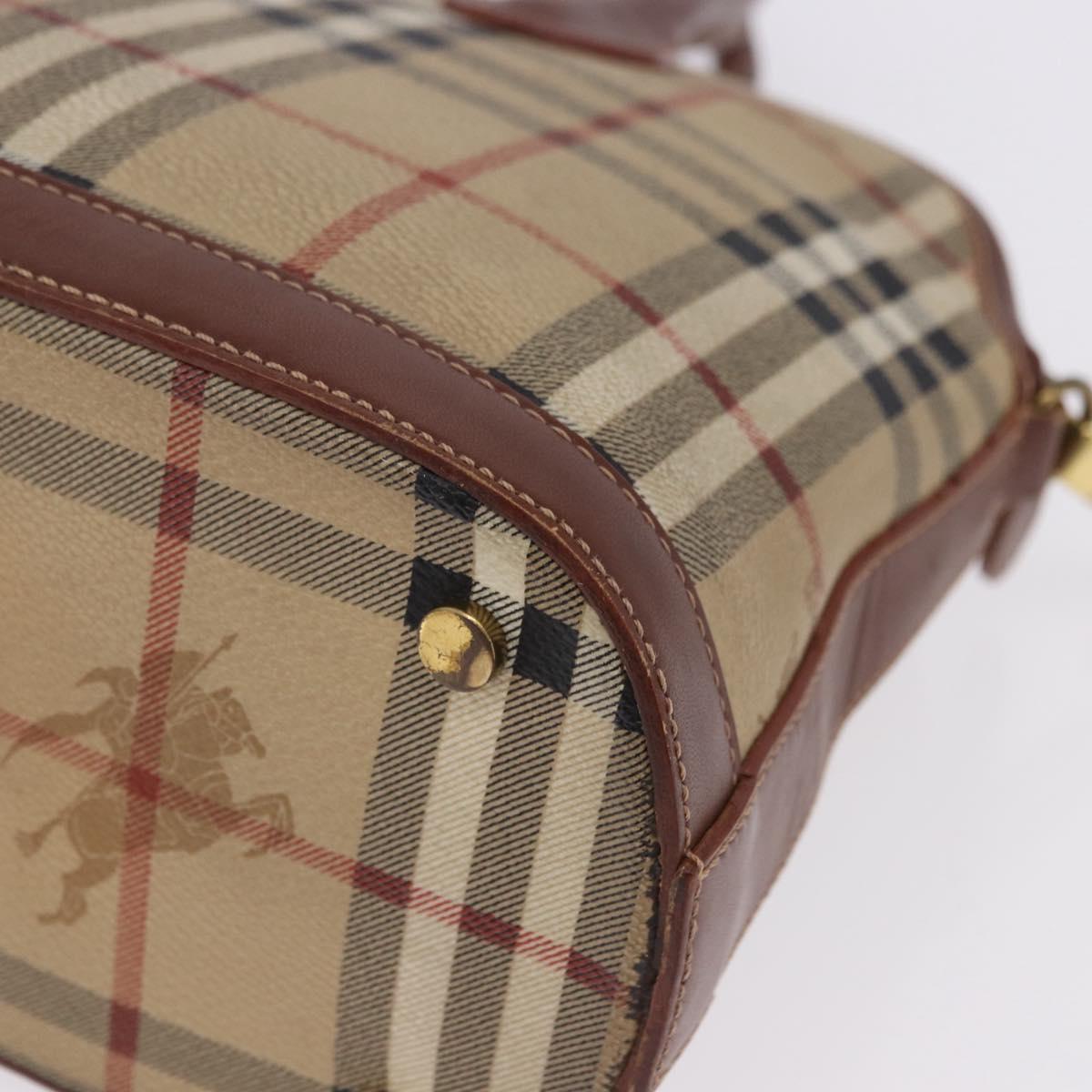 BURBERRY Nova Check Hand Bag PVC Leather 2way Beige Gold Tone Auth ka5442V