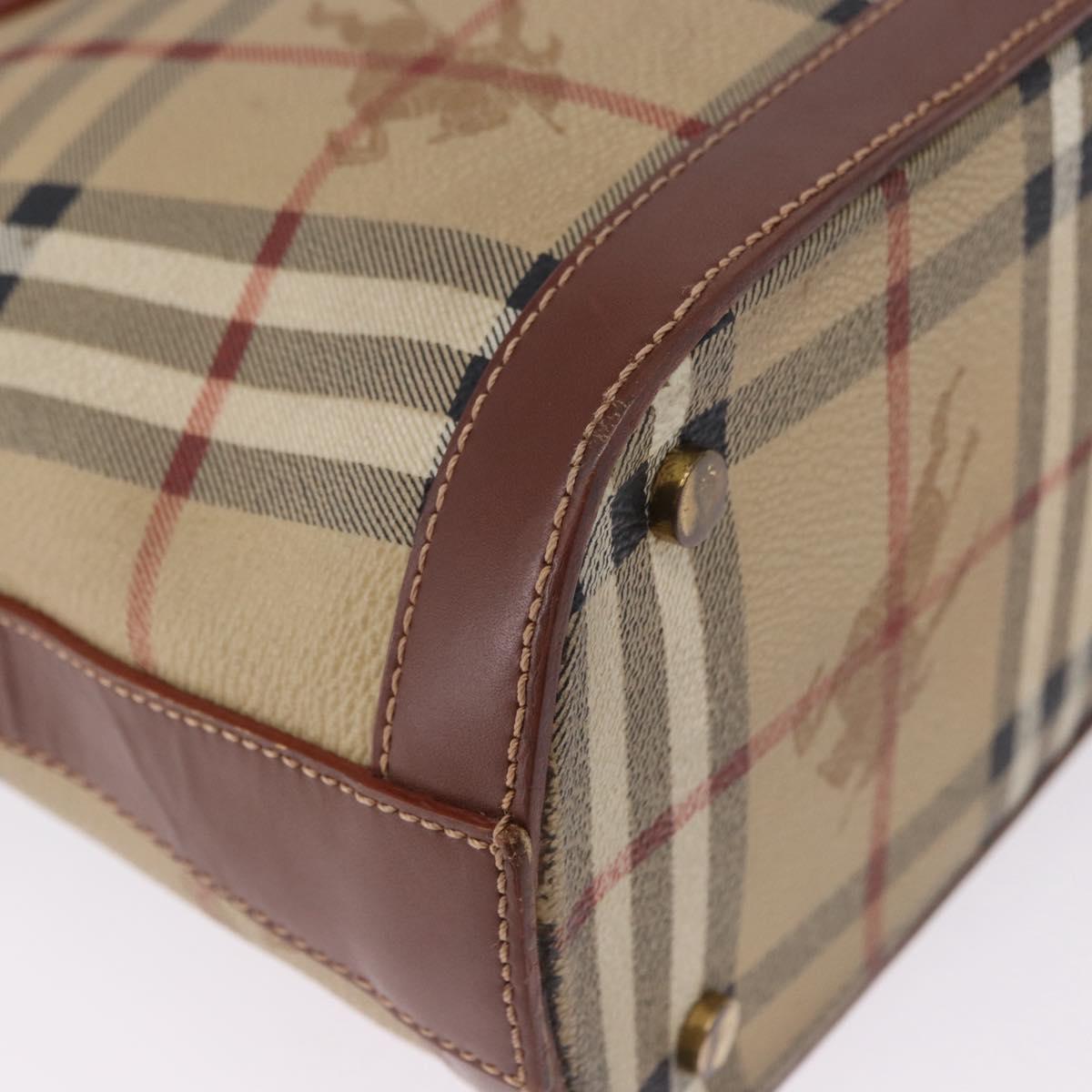 BURBERRY Nova Check Hand Bag PVC Leather 2way Beige Gold Tone Auth ka5442V