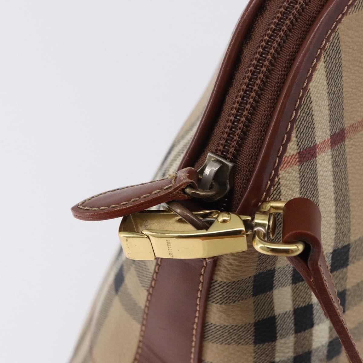 BURBERRY Nova Check Hand Bag PVC Leather 2way Beige Gold Tone Auth ka5442V