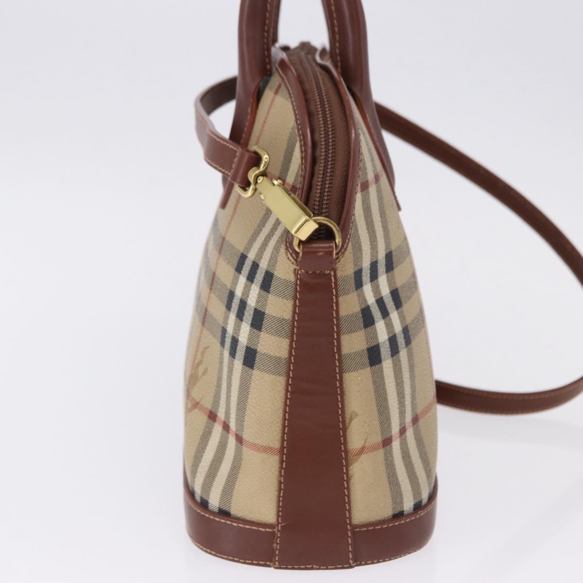 BURBERRY Nova Check Hand Bag PVC Leather 2way Beige Gold Tone Auth ka5442V