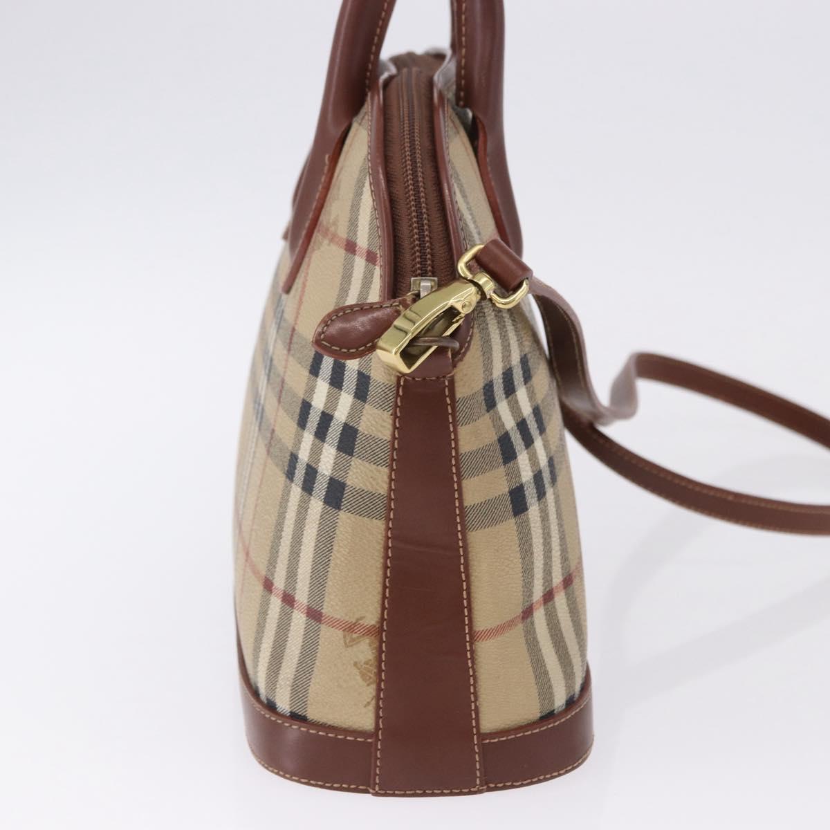 BURBERRY Nova Check Hand Bag PVC Leather 2way Beige Gold Tone Auth ka5442V