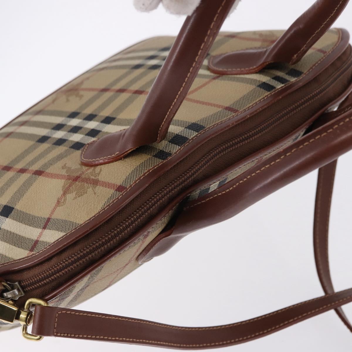 BURBERRY Nova Check Hand Bag PVC Leather 2way Beige Gold Tone Auth ka5442V